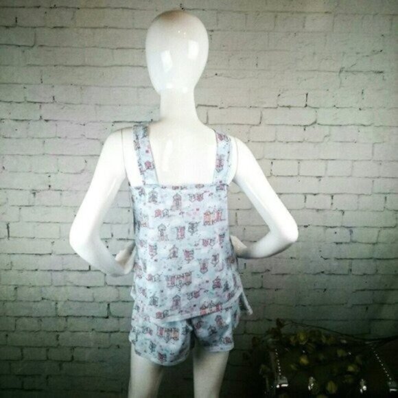 Love Affair Beach Print Shortie Pajama Set Blue Large - Picture 3 of 6
